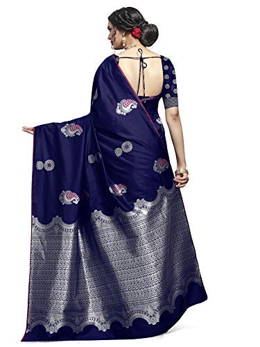 Shiv Textiles Banarasi Silk Saree for Women - Navy Blue - Image 3