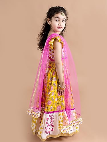 Pspeaches Girl Lehenga Choli Set - Yellow White - Image 3