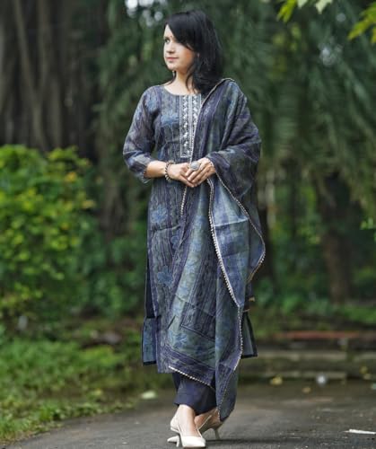 Alvami Women's Viscose Straight Kurta Set - Blue - Image 3