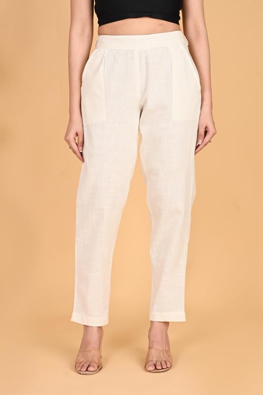 SAFED DHAGA Women's Cotton Trousers - White - Image 5