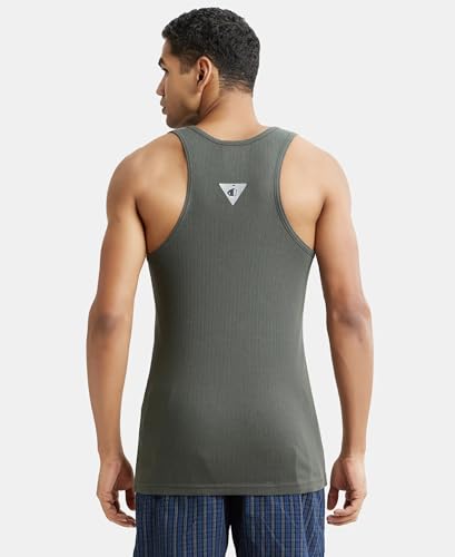 Jockey Men's Deep Olive Fitted Cotton Vest - Image 3