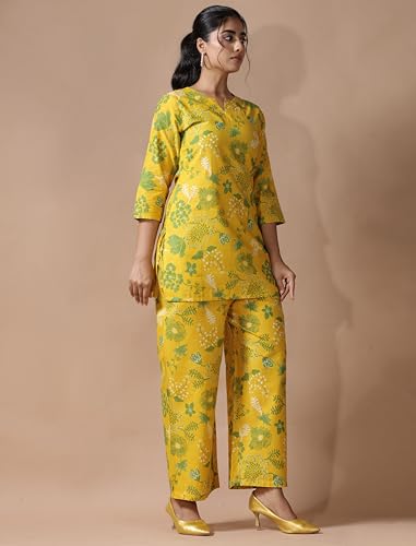 Pinkmint Women's Cotton Printed Ethnic Co Ord Set - Mustard - Image 3