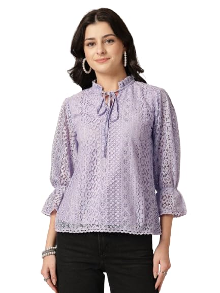 Style Quotient Women Lavender Lace Top
