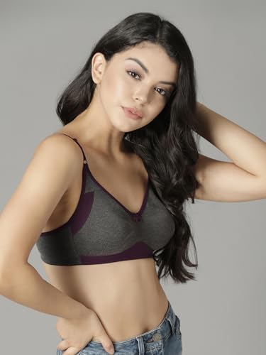 Clovia Cotton Rich Solid T-Shirt Bra - Dark Grey - Image 3