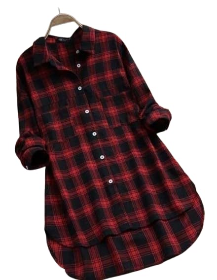 Maroon Plaid Cotton Shirt for Women