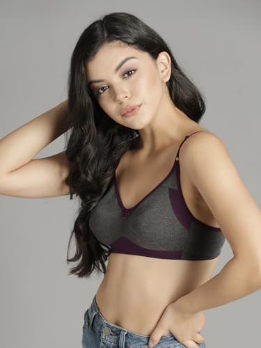 Clovia Cotton Rich Solid T-Shirt Bra - Dark Grey - Image 4