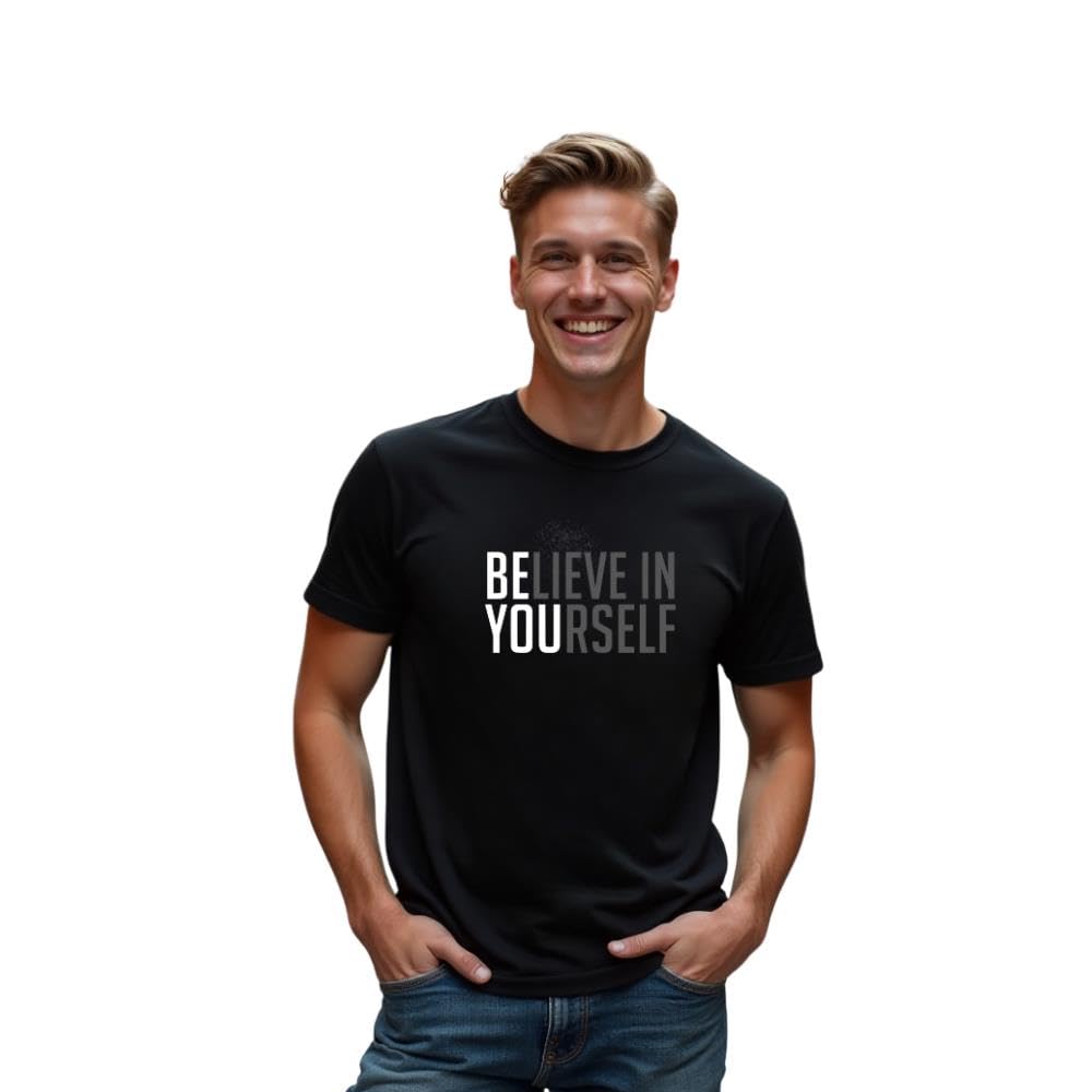 NOBERO Black Cotton Letter Print T-Shirt for Men