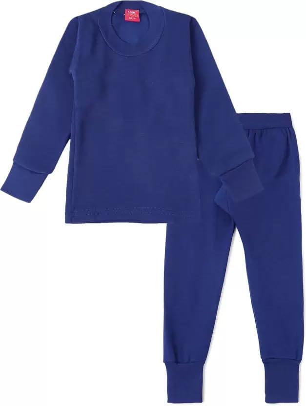 Lux Cott' Wool Kid' R-Neck Thermal Top and Bottom Set - Blue