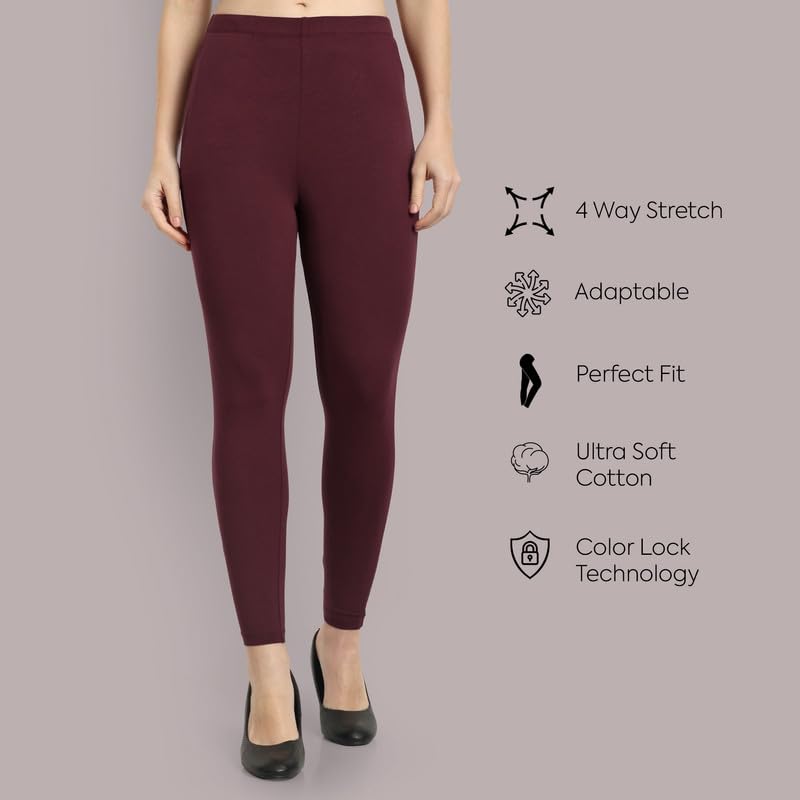 ONE SKY Women's Burgundy Leggings with Pockets - Image 4
