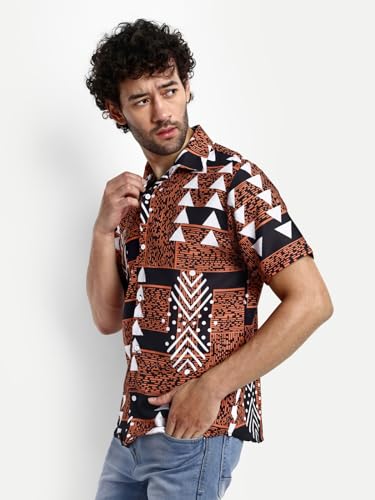 Leriya Fashion Men's Printed Rayon Shirt - Brown - Image 3