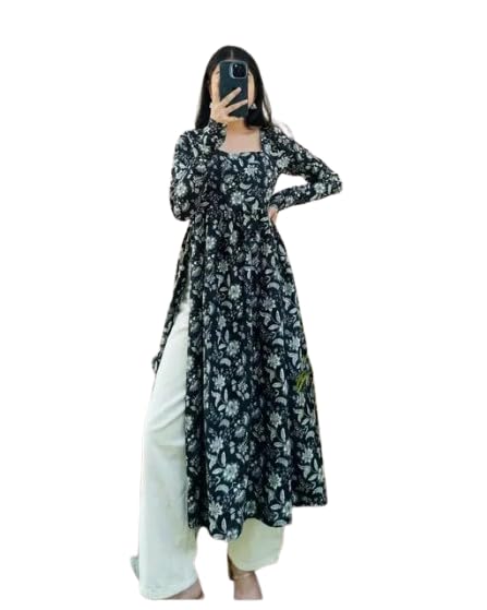 Utsaahit Women's Cotton Nayra Cut Kurti - Black