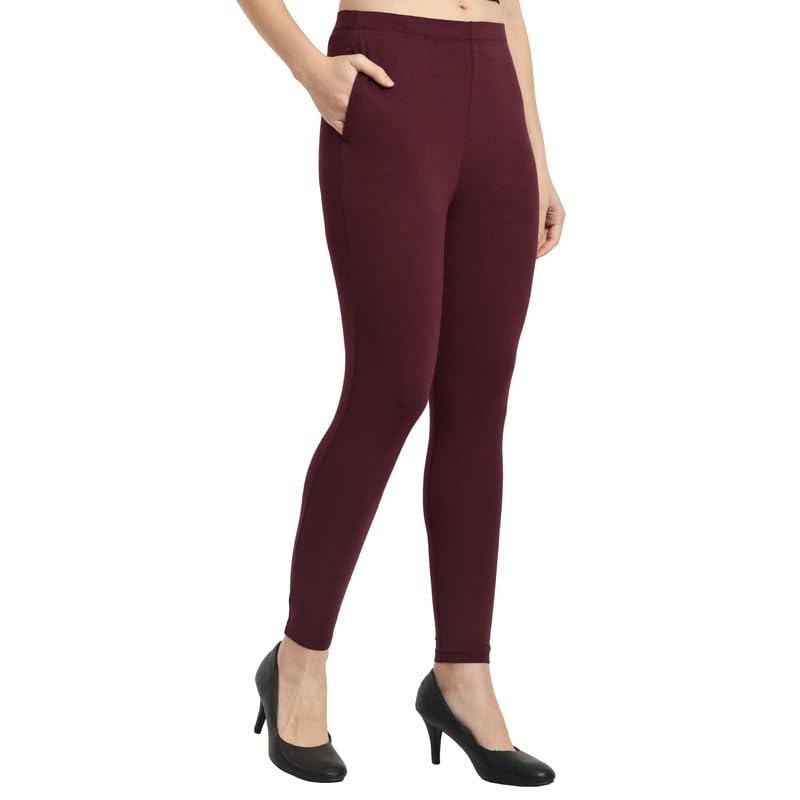 ONE SKY Women's Burgundy Leggings with Pockets - Image 3