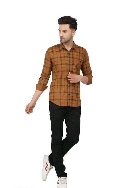 GarbGlide Men Cotton Check Shirt - Yellow - Image 4