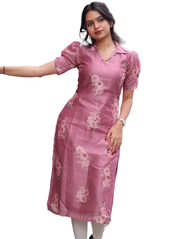 Chanderi Printed Kurta for Women - Pink