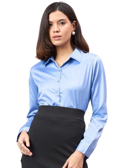 Style Quotient Women Blue Satin Formal Shirt