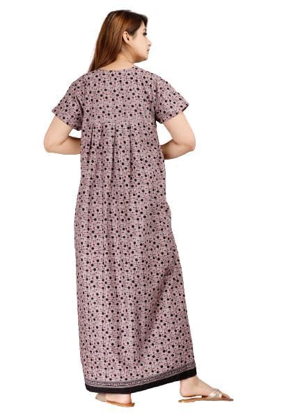 NILOUFO Cotton Printed Maxi Nighties for Women - Brown & Purple - Image 4