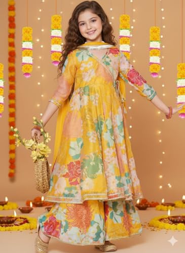 Naixa Girls Yellow Floral Sharara Suit - Image 4