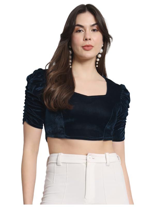 Vaararo Velvet Blouse for Women - Peacock Blue