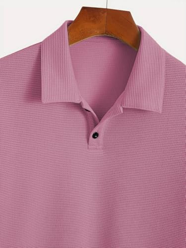 TAGDO Men's Pink Waffle Knit Polo T-Shirt - Image 2