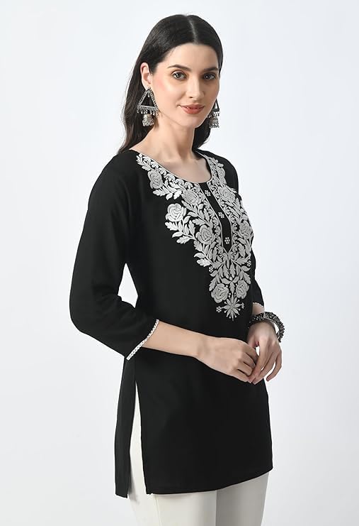 Style Prezone Black Chikankari Kurti for Women - Image 3