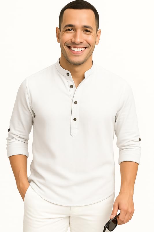 DEELMO Men's White Short Kurta - Image 4