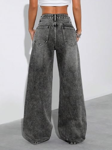 Greciilooks High-Waist Baggy Jeans for Women - Grey - Image 2