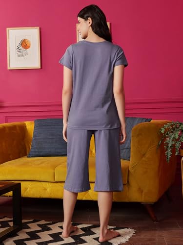 Clovia Women's Cotton Printed Top & Capri Set - Blue - Image 3