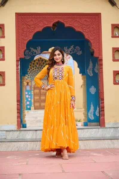 GarbGlide Women's Georgette Anarkali Kurta - Yellow - Image 4