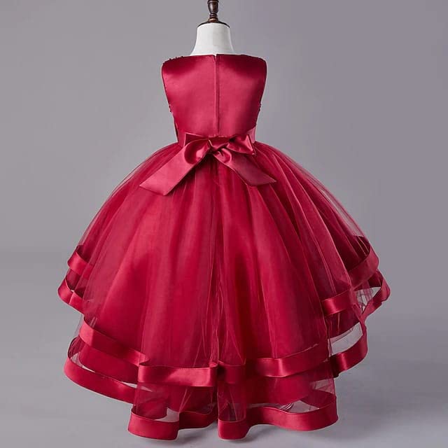 Niren Embroidered Velvet Baby Frock - Red for Girls - Image 3