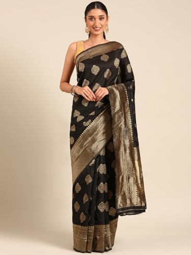 Shiv Textiles Banarasi Silk Saree for Women - Black - Image 2