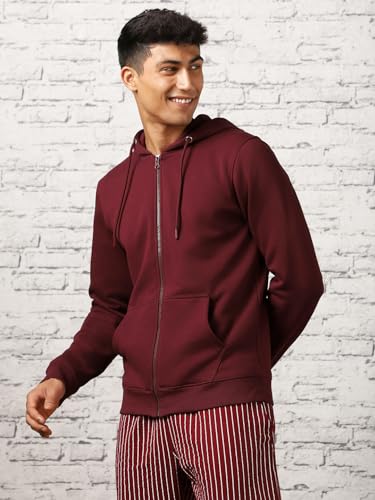 NOBERO Men's Maroon Cotton Fleece Hoodie - Image 3