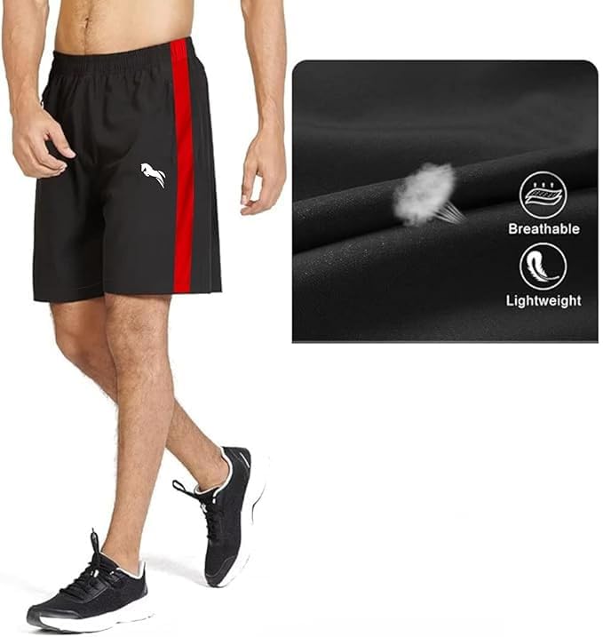 JUST RIDER Men's Athletic Shorts - Black & Red - Image 4