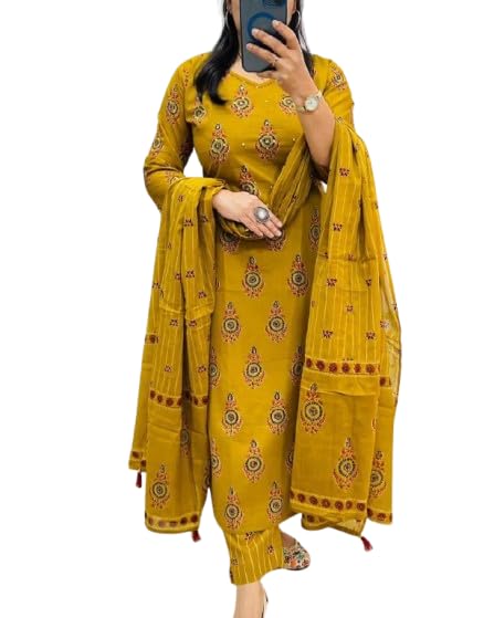 Veqreqmeq Women's Mustard Yellow Embroidered Palazzo Suit