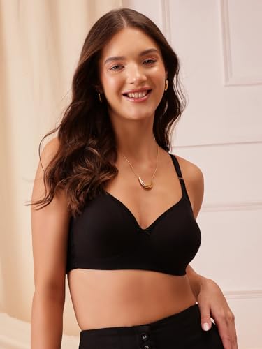 Clovia Women's Cotton Non-Padded Bra with Lace - Black - Image 2