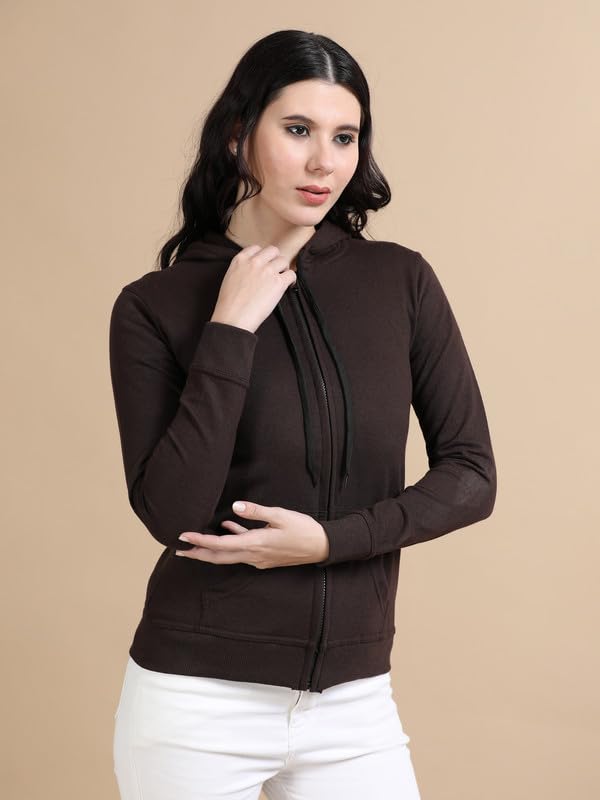 Wafaa Cotton Hoodie for Women - Steel Coffee Brown - Image 4