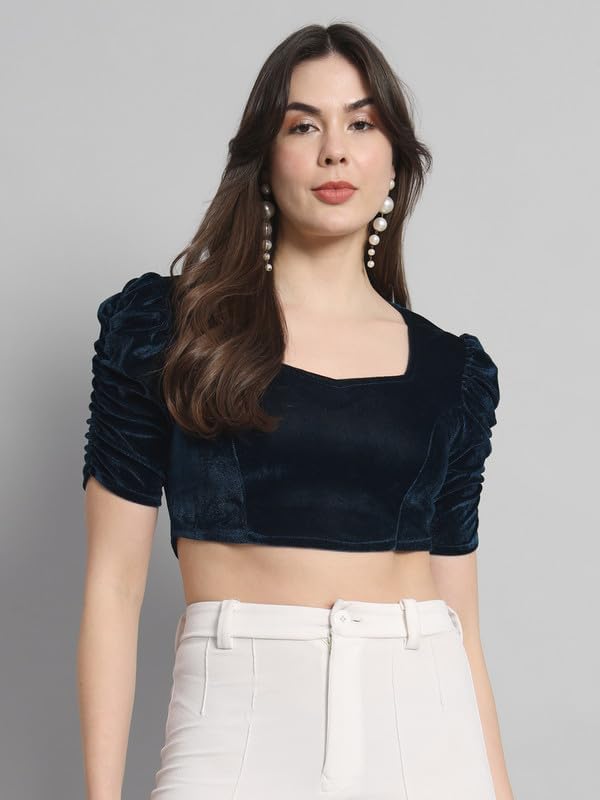 Vaararo Velvet Blouse for Women - Peacock Blue - Image 5
