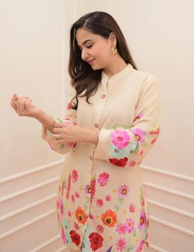 Greciilooks Cream Rayon Kurta Coord Set for Women - Image 3