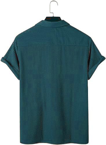 ColorChakra Men Polyester Waffle Knit Polo Shirt - Teal - Image 2