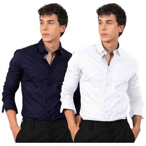 Pinkmint Men Formal Wear Shirt - Dark Blue White