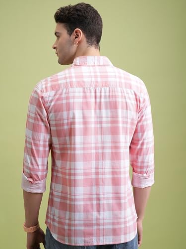 Highlander Men's Checked Cotton Shirt - Pink White - Image 3