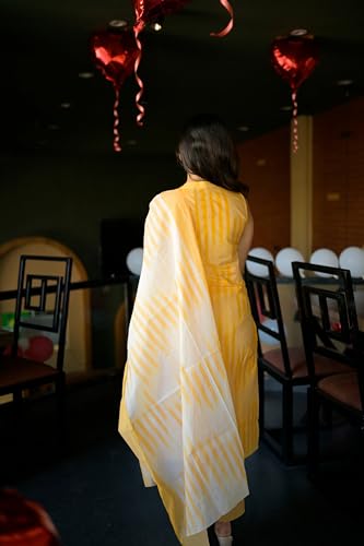 ANNI DESIGNER Women's Rayon Viscose Kurta with Pant & Dupatta - Yellow - Image 2