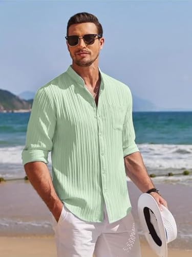 Leriya Fashion Men's Casual Shirt - Waffle Weave Long Sleeve - Image 3