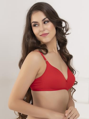 Clovia Women's Cotton Solid Non-Padded Bra - Red - Image 4