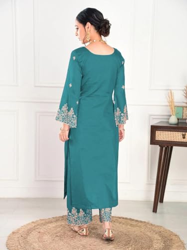 SHIENZY Women's Embroidered Chanderi Kurta Pant Set - Image 4