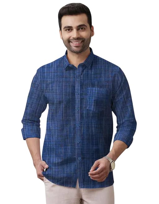 Khaadhi Men Cotton Long Sleeves Shirt Blue