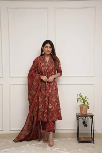 FABNEX Kurta Pant and Dupatta Set for Women - Red - Image 3