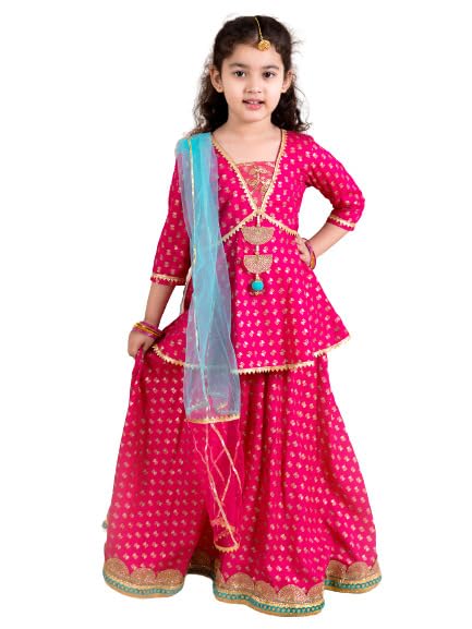 Pspeaches Girl Lehenga Choli Set - Magenta Blue