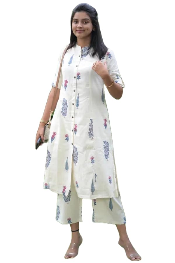 ANNI DESIGNER Cream Rayon Viscose Kurta Pant Set for Women