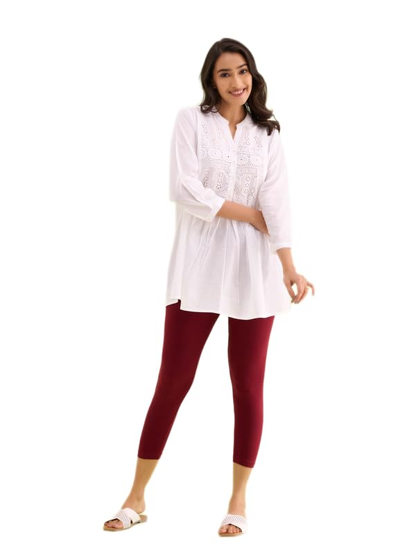 GO COLORS Maroon Cropped Leggings for Women