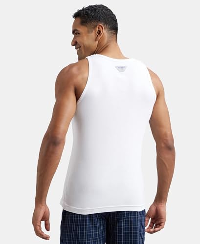 Jockey Men's Cotton Sleeveless Vest - White & Neon Blue - Image 3